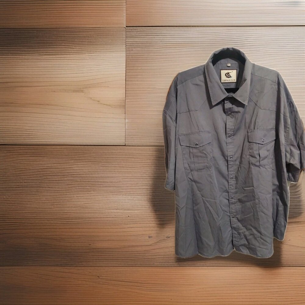 Pearl Snap Grey Short Sleeve Coevals Club Pearl Snaps Flap Pockets‎ Size 4XL